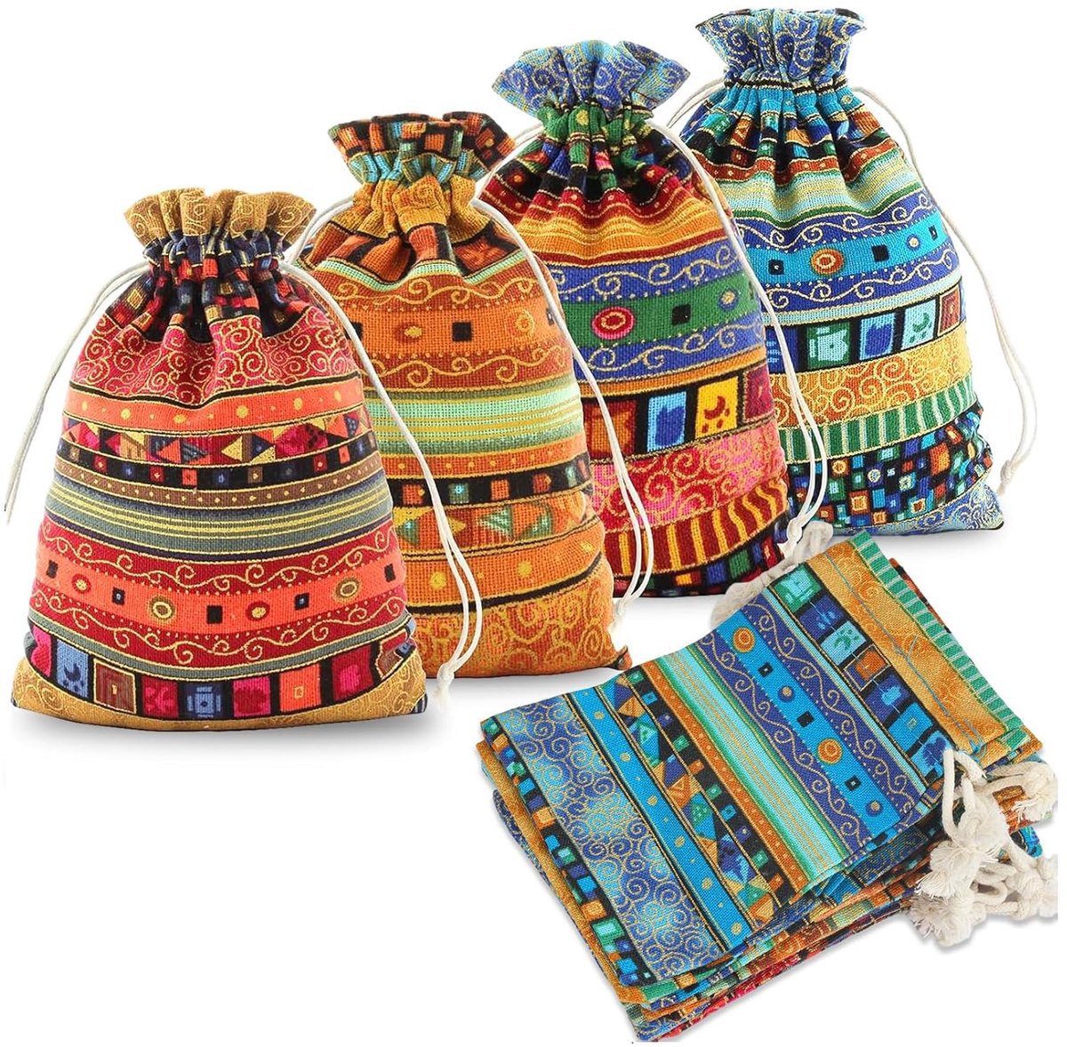 zakjes, klein, 20 stuks, etnische stijl, 10 x 15 cm, katoenen zakjes met trekkoord, cadeauzakjes, sieradenzakje voor sieraden, lavendel, bruiloft