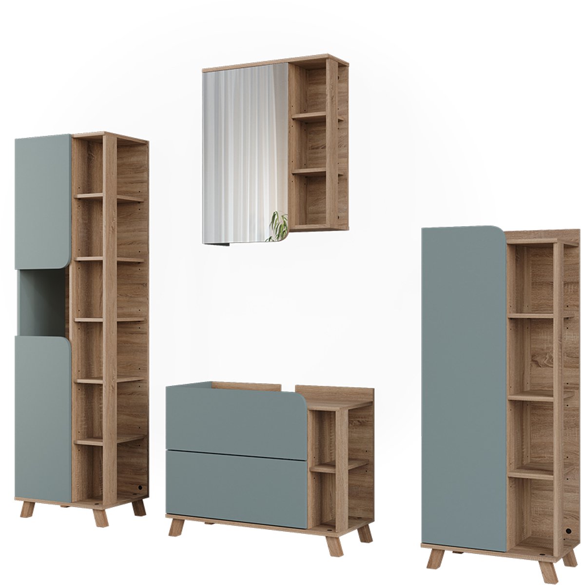 Vicco Badkamermeubelset Karen, Blauw/Sonoma, 4-delig
