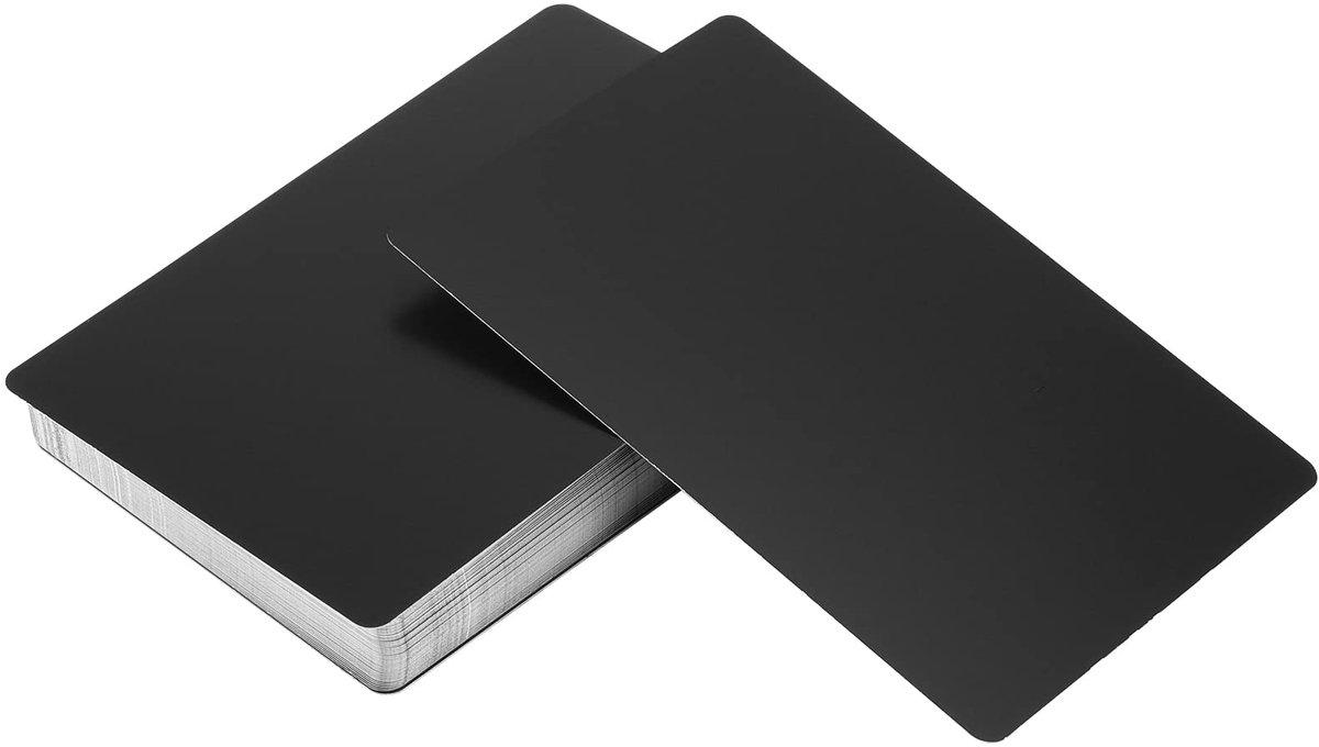 100 stuks 0,45 mm metalen visitekaartjes zwart, aluminium onbewerkte naampaart, lasergegraveerd visitekaartje, metalen zakelijke kaart voor kantoorklanten, doe-het-zelf cadeaubonnen, 86x54mm