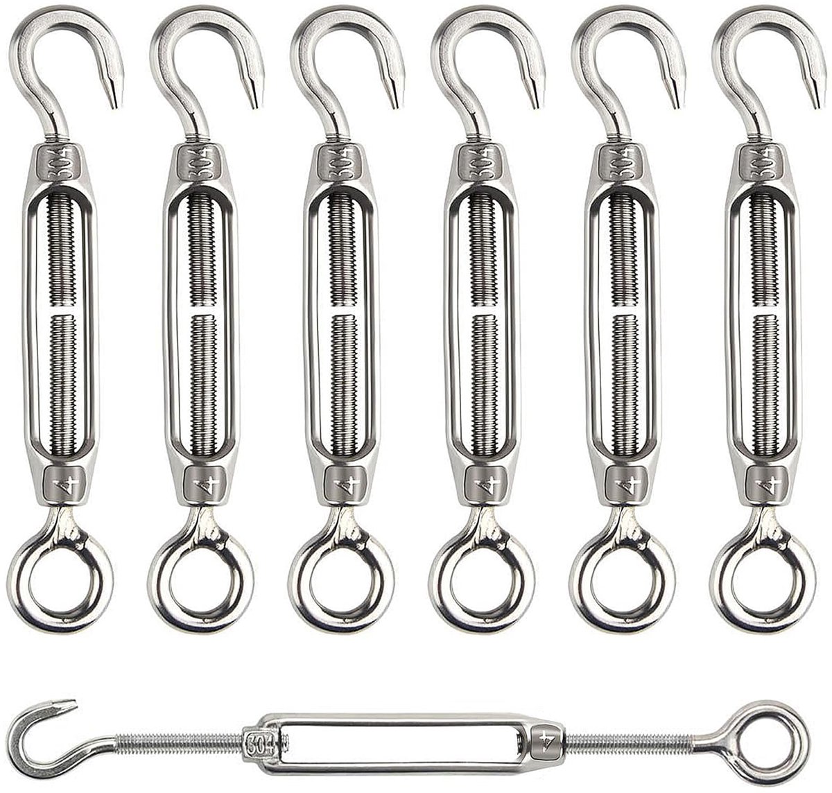 Draadspanner, M4, van roestvrij staal, verstelbaar, snuithaak en oogset, heavy duty, kabelspanner, draadspanner voor omheining en waslijn voor buiten