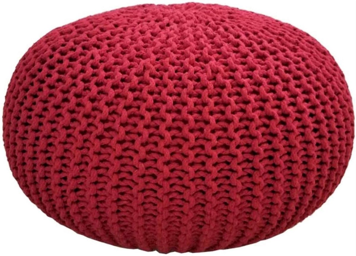 Ronde Poef - Voetenbankje Hocker - Zitten en Rusten - Handgeweven Design - 40x30cm - Rood