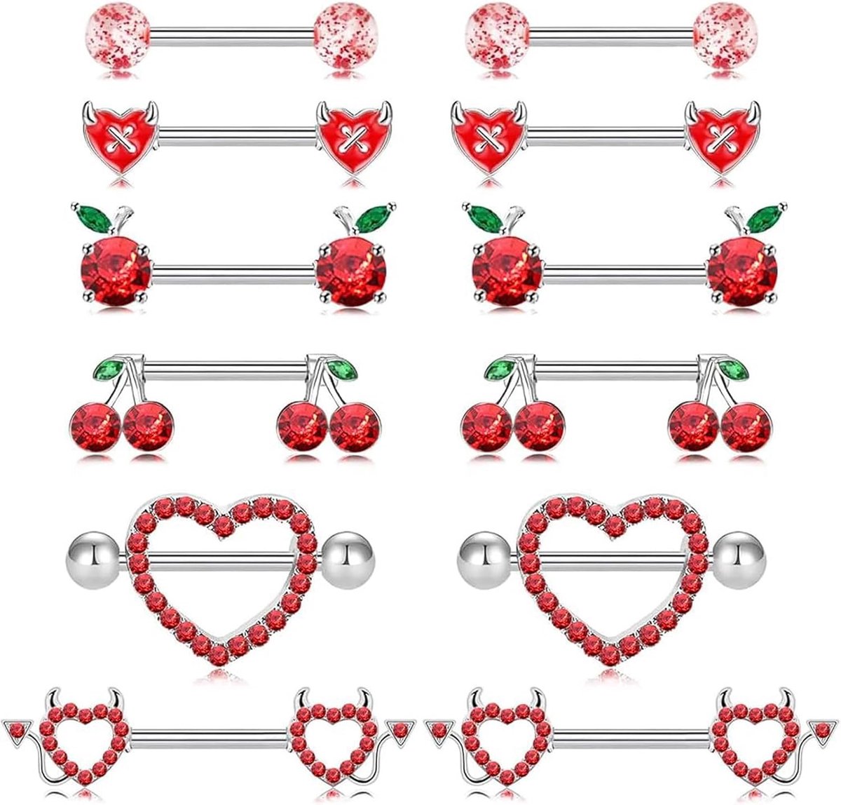 6 paar tepelpiercing, tongpiercing, tepelsieraad, tepelpiercing, tepelpiercing voor dames, lichaamssieradenset voor vrouwen, barbells tepelpiercing, sieradenset