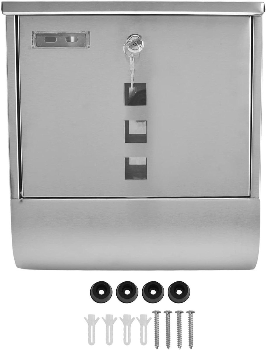 Brievenbus Roestvrij Staal - Wandmontage Postbus - Post Ontvangen - Inclusief 2 Sleutels - 35x32x12 cm - Zilverkleurig