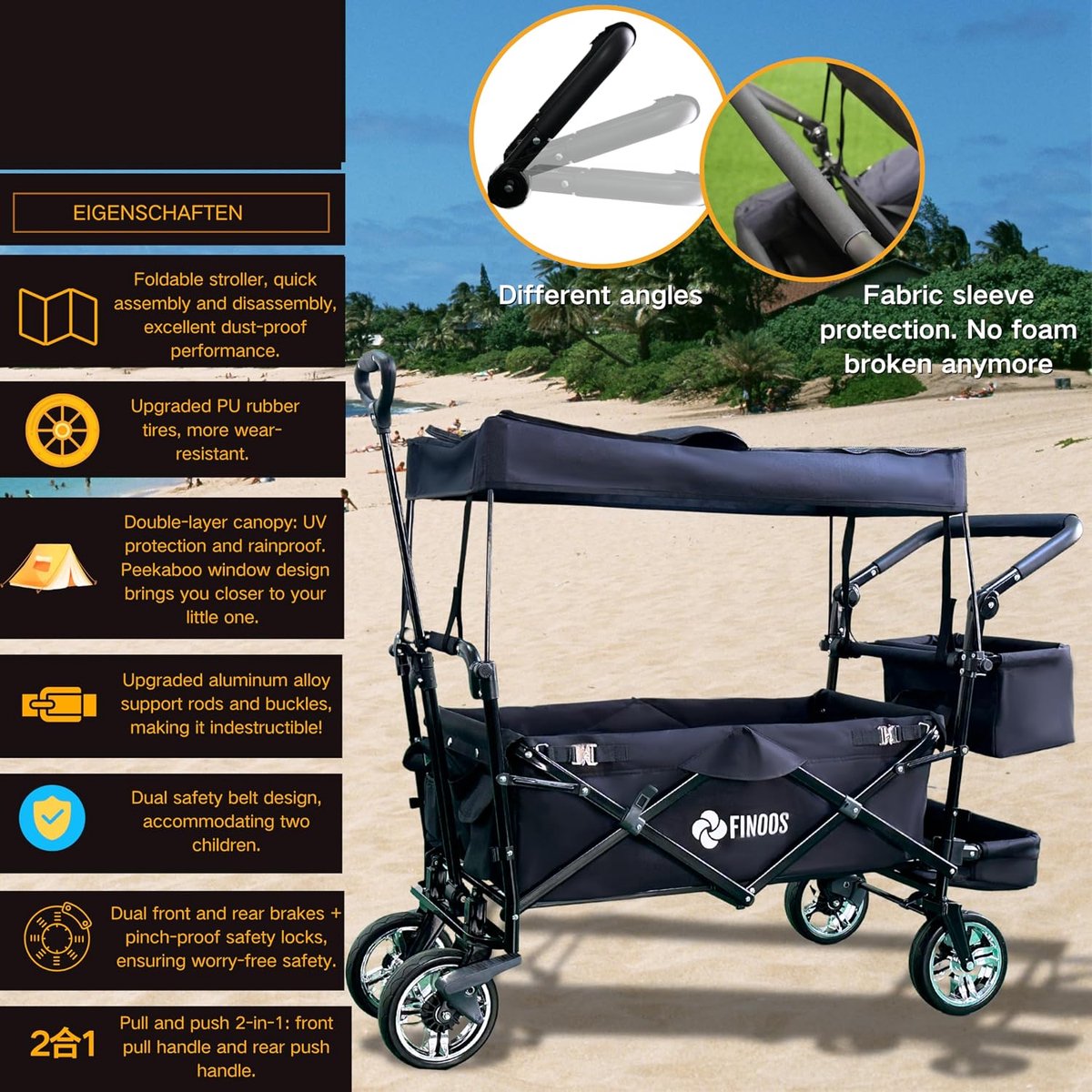 Boller Trolley Vouwbaar met Dak - 2x 3-Punts Gordels voor 2 Kinderen - Handkar tot 80 kg - Inclusief Draagtas - SnelShoppen