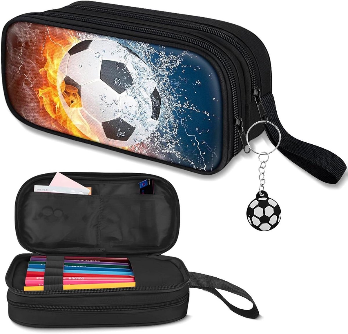 Pennenetui - Etui Pennen - Schoolspullen Organiseren - Grote Capaciteit - 23.39 x 14.81 x 3.2 cm - Voetbal-01