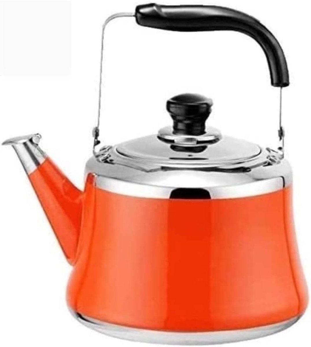 Waterkoker Roestvrijstaal - Theepot Kookplaat - Water Koken - Gelijkmatige Warmteverdeling - 5L Capaciteit - Oranje