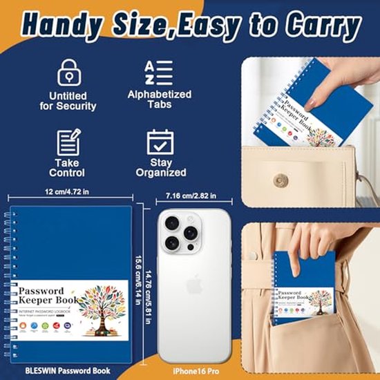 Wachtwoordboek - Internet Organizer - Digitale Veiligheid - Alfabetische Tabs - A6 Formaat - Donkerblauw — afbeelding 5