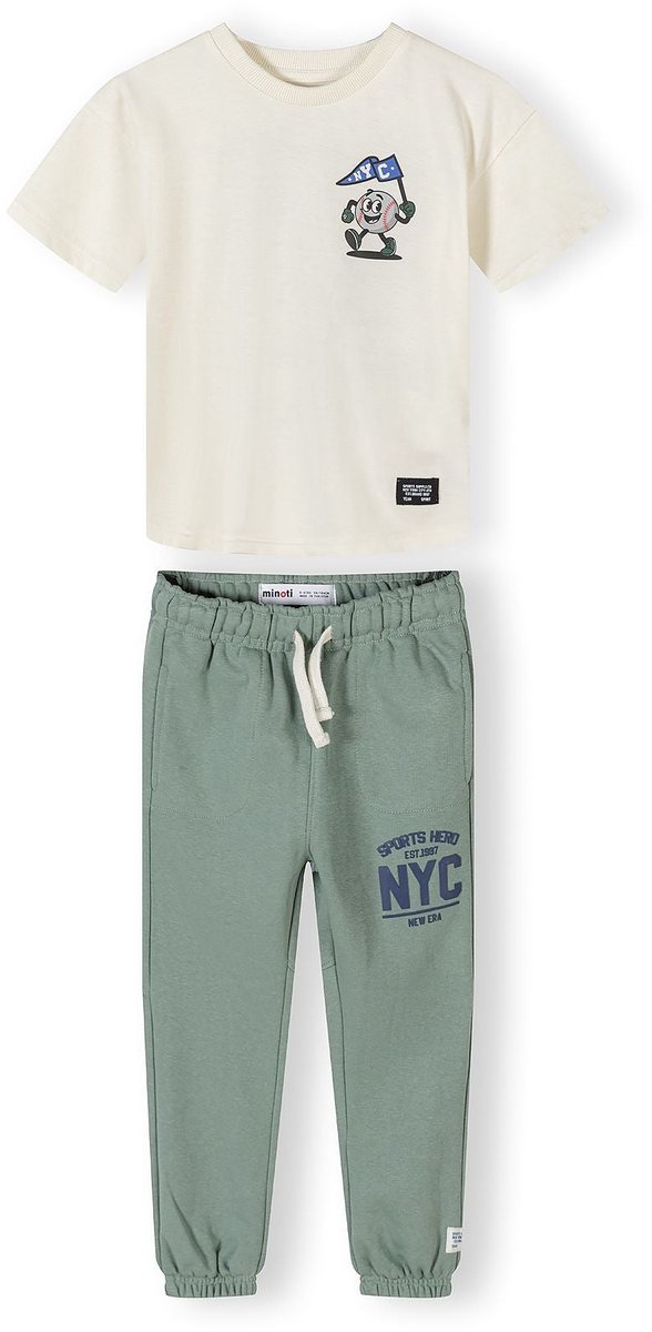 Minoti kleding set jongens t-shirt joggingbroek - katoen - ecru