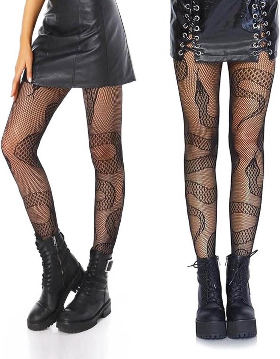 Slangenpatroon Netkousen Dames Sexy Fishnet Gothic Hoge Netkousen Halloween 2 Paar