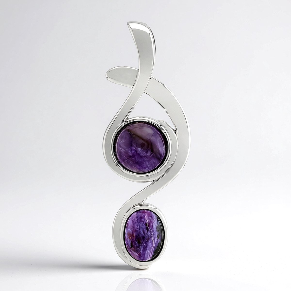 Cavill - Zilveren Hanger met Russische Charoiet - 925 Sterling Zilver, Gerhodineerd - 3,044 Ct Paarse Cabochon - Elegante Edelsteen Sieraden