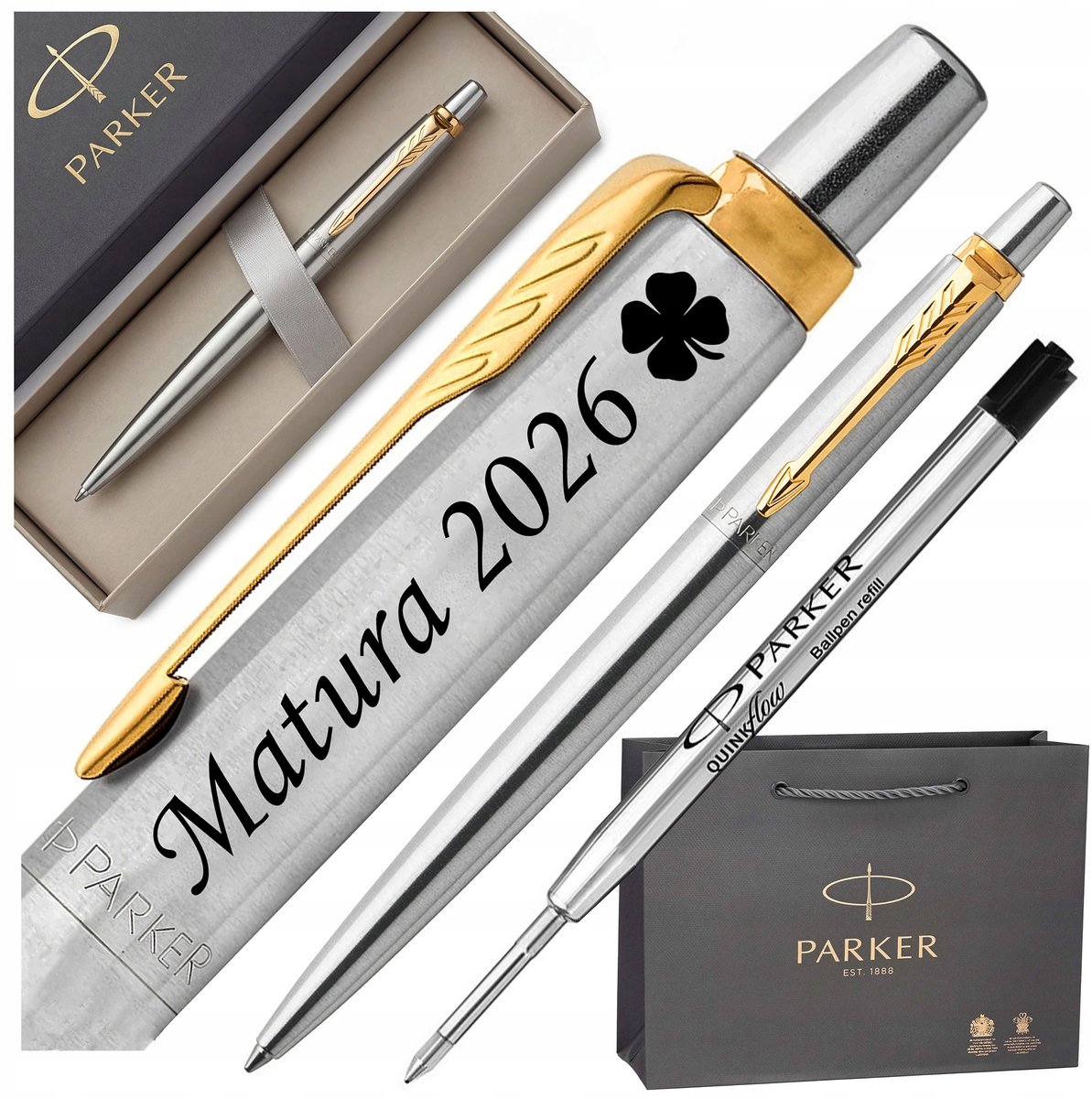 Parker Jotter GT Balpen met Gravure - Zwart, Staal & Goud