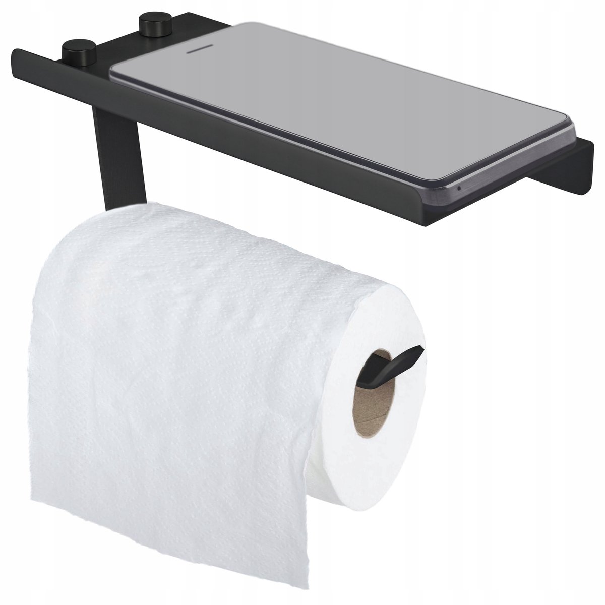 Zwarte toiletrolhouder met plank - stijlvol loftontwerp