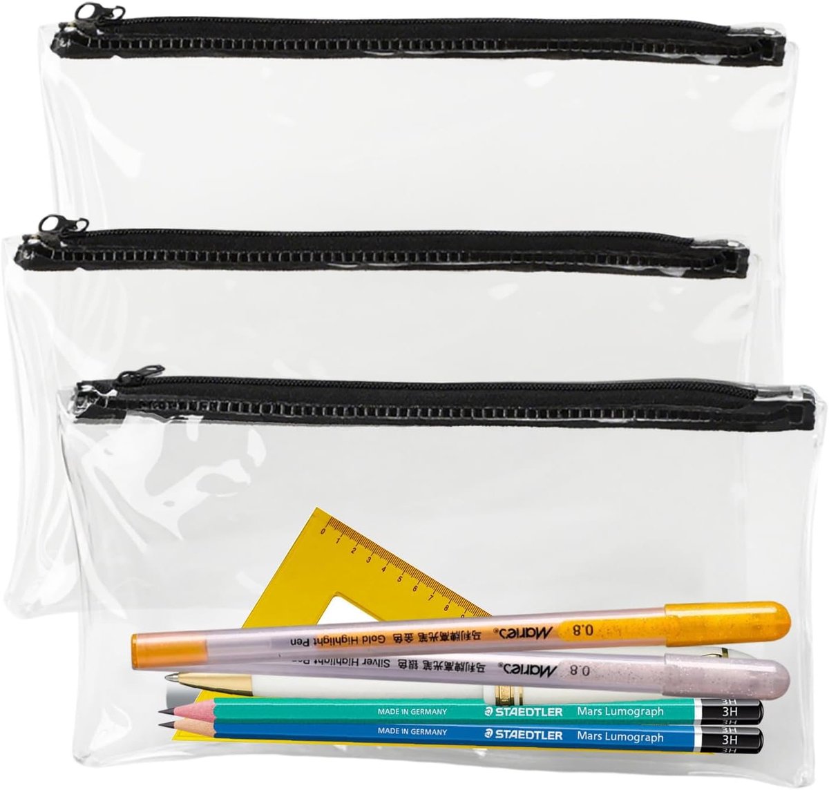 Doorzichtige Etui - PVC Etui met Rits - 22x14,5 cm - Transparant - 3 stuks
