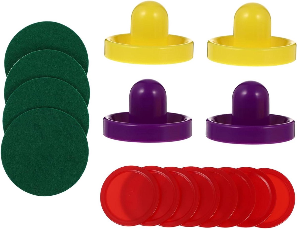 Air Hockey Pucks - Pucks en Pushers - Gezinsplezier - Compleet met Pushers - Diverse Kleuren - Geel Paars
