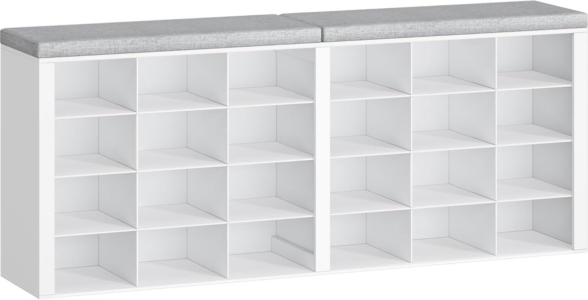 Hzuaneri Schoenenbank, schoenenrek met zitvlak, schoenkast met zitbank, 24 vakken, ingangsbank met verstelbare legplanken voor woonkamer, slaapkamer, hal, Wit-Grijs