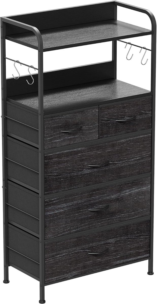 Triumpunpre - Ladekast 5 Lades stoffen kast met handgrepe 2 planken en zijhaken - voor entree, slaapkamer of woonkamer 60x30x120 cm Deco