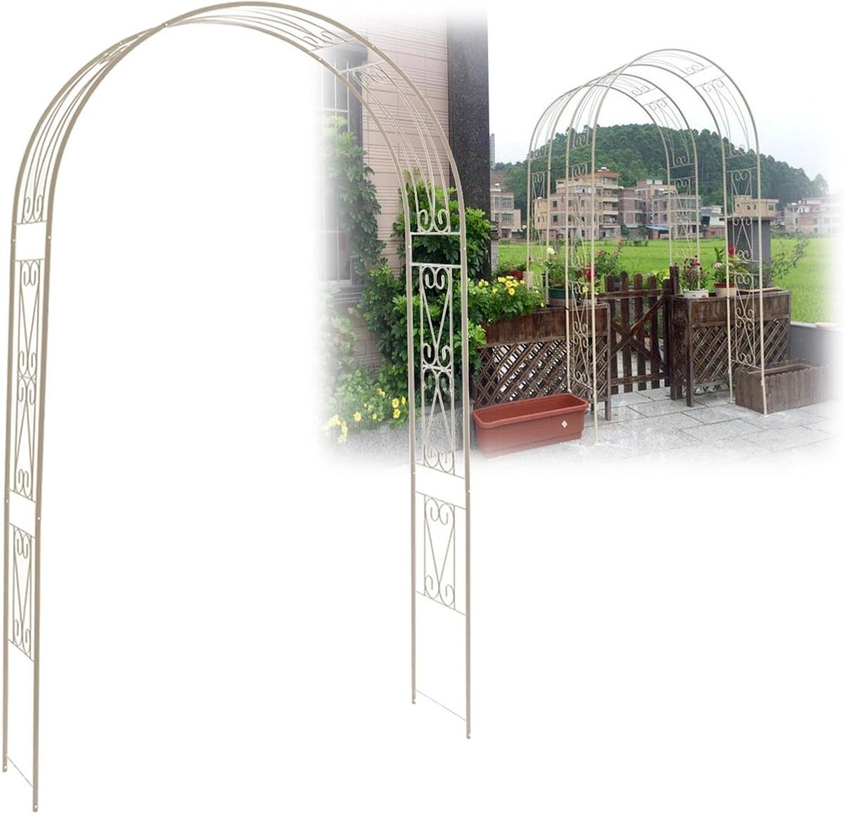 Tuinboog Metaal - Rozenboog Prieel - Klimplanten Steunen - Decoratief Gebogen Ontwerp - 170x260 cm - Beige