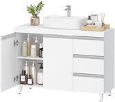 Hzuaneri Szafka pod umywalkę, meble łazienkowe, 2 drzwi, 3 szuflady, szafka dolna z regulowanymi półkami, wolnostojąca, 30 × 90 × 64 cm, biała, model