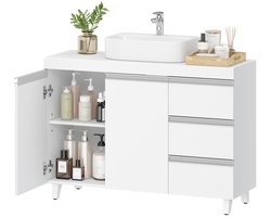 HILINSIE Szafka pod umywalkę, meble łazienkowe, 2 drzwi, 3 szuflady, szafka dolna z regulowanymi półkami, wolnostojąca, 30 × 90 × 64 cm, biała, model