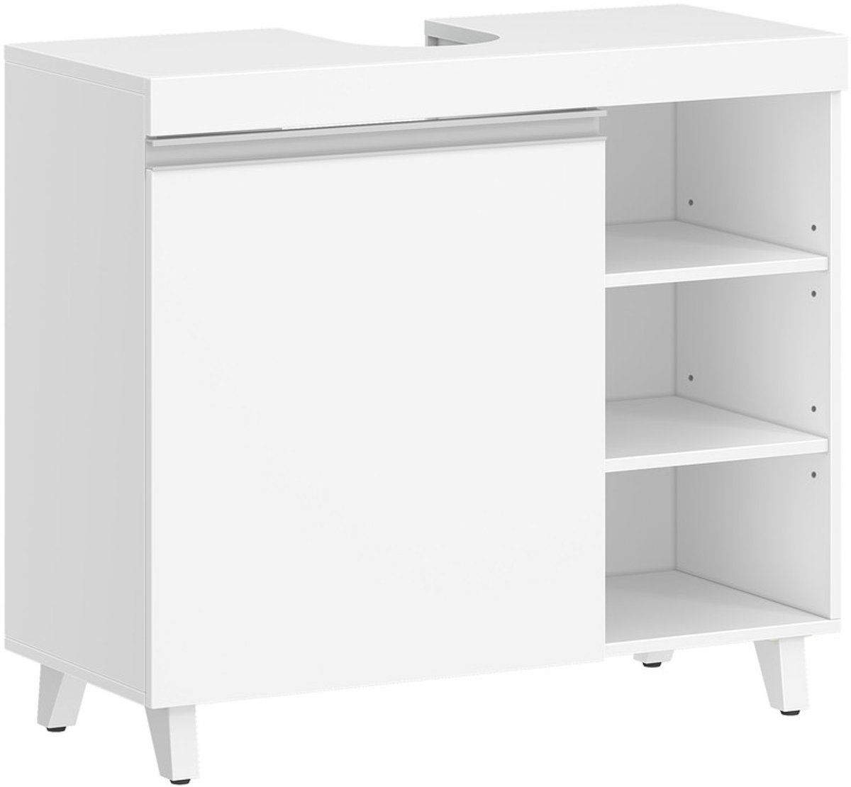 Hzuaneri Wastafelonderkast, badkamerkast, badkamermeubel, met 1 deuren, 3 open vakken, Verstelbare Planchet, Vrijstaand, 30 x 70 x 64 cm, wit