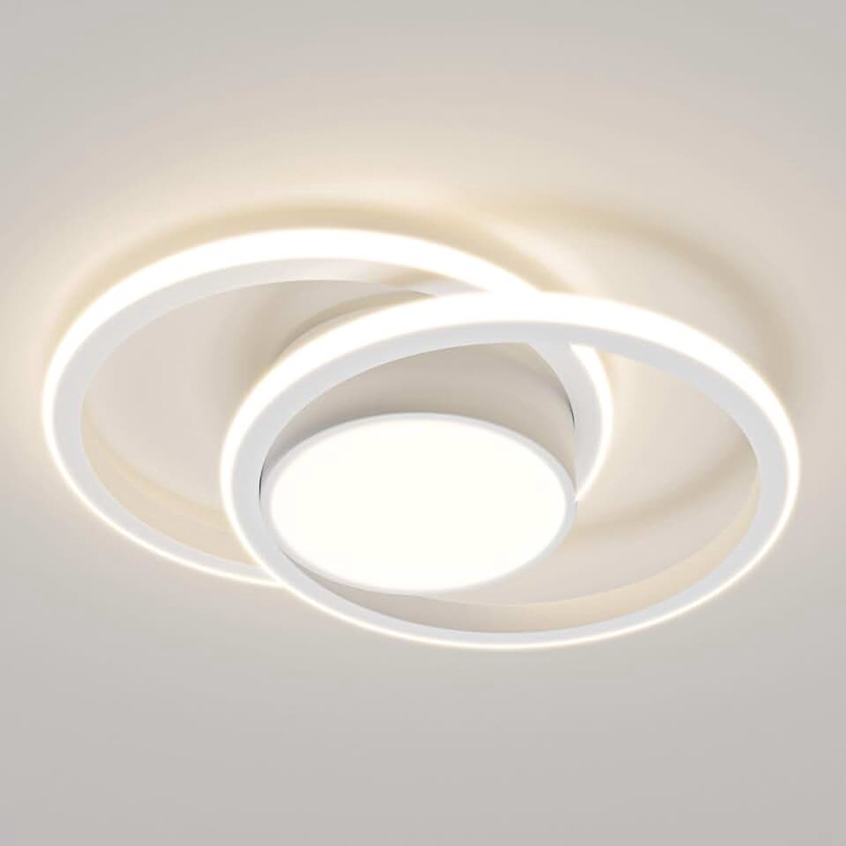 Moderne LED Plafondlamp, 40cm, 2-rings Design, 48W 3000K 5280LM IP44 Waterdicht, Gemaakt van Metaal en Acryl, Geschikt voor Badkamer, Slaapkamer, Woonkamer, Keuken, Kelder en Kantoor