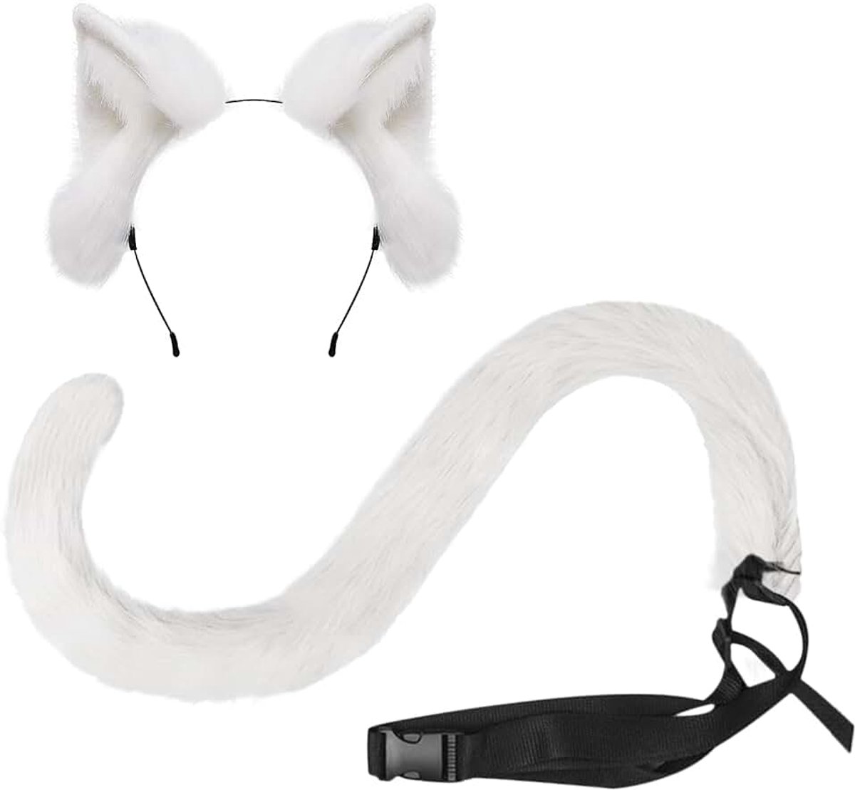 Cosplay kostuum kattenoren en staart set, kunstbont, dier, kat, vos, lange staart oren, kit Halloween, dierthemafeest, kostuum, schattige haarclips, feestrekwisieten