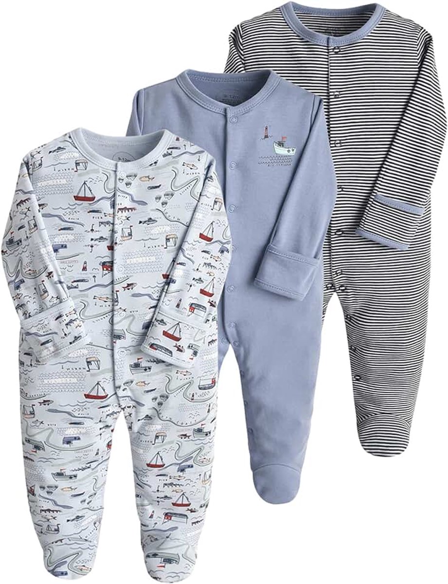 Amropi Babyrompertje, 3 stuks, pyjama van katoen, pasgeborenen, jongens, meisjes, lange mouwen, romper, 0-12 maanden