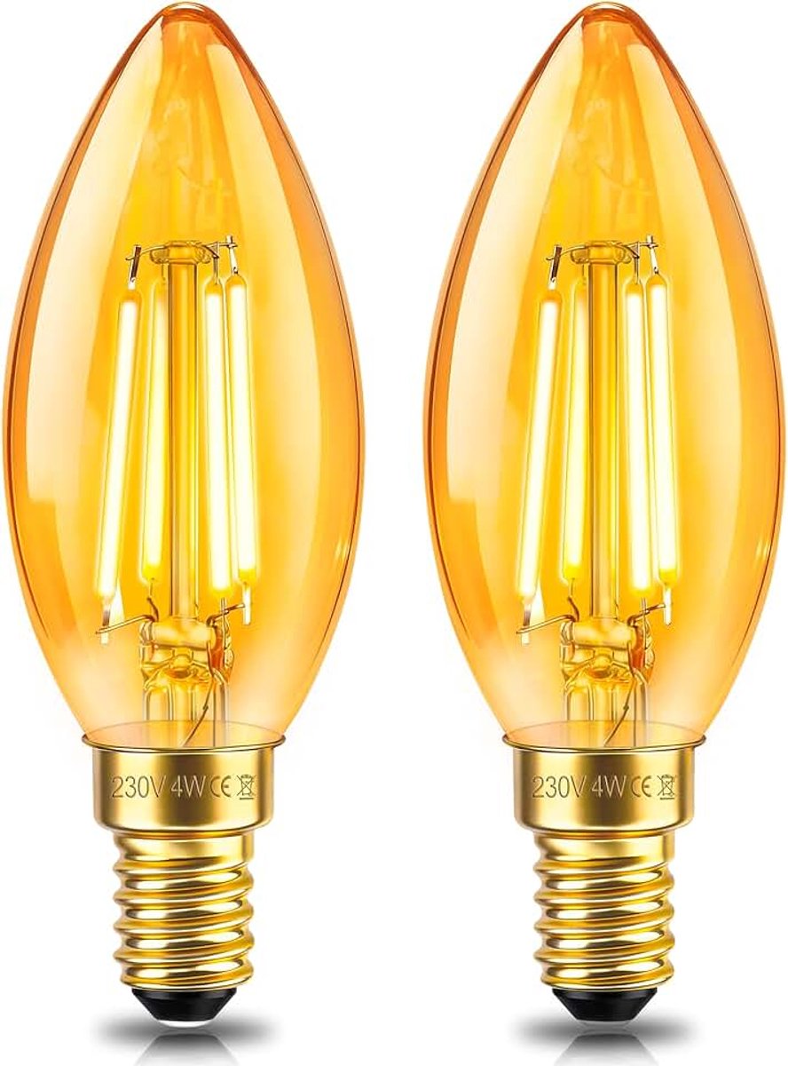 Vintage LED Filament Kaarslampen, 4W C35, 40W Equivalent, Verpakking van 2