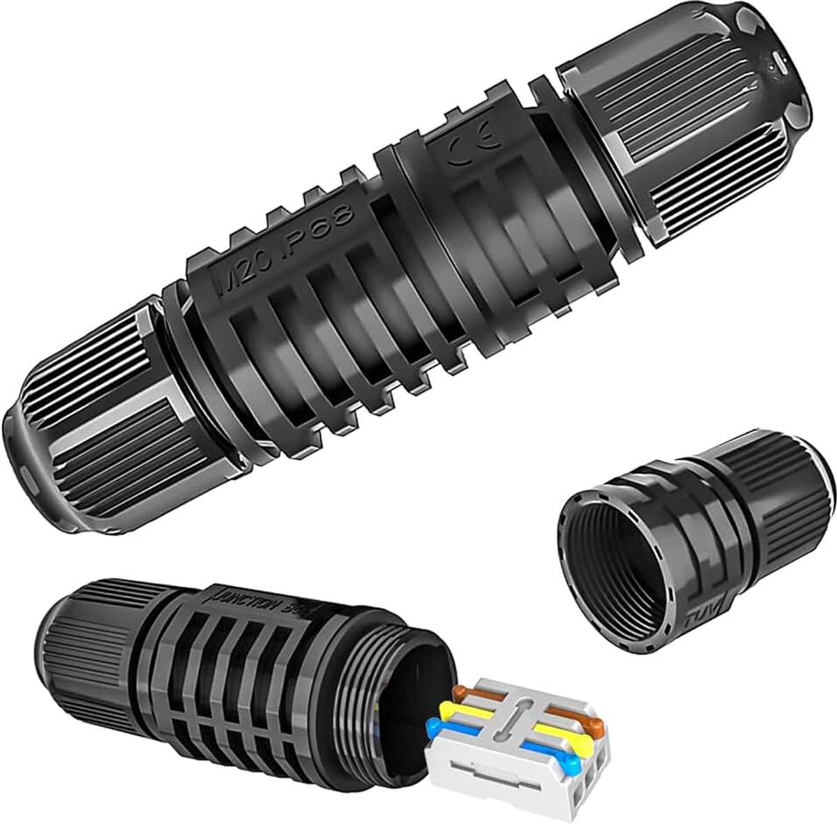 Kabelverbinder, waterdicht, 3-polig, verbindingsdoos, verbindingsmof, aardkabel voor Ø 0,6-2 mm, 32 A kabeldiameter Ø 4 mm-9 mm, 2-weg, snelle installatie zonder gereedschap (2 stuks)
