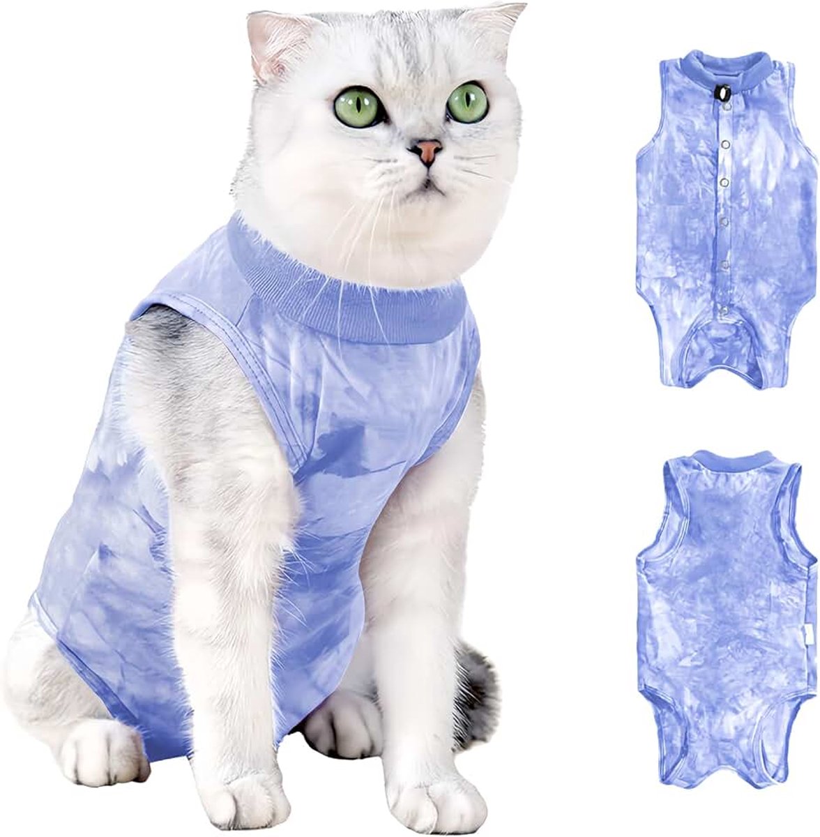 Herstelpak voor katten, postoperatieve kattenbody voor chirurgische huisdieren, vrouwelijke kat na de operatie, E-kraag, alternatief voor buikwonden of huidziekten (blauw, M)