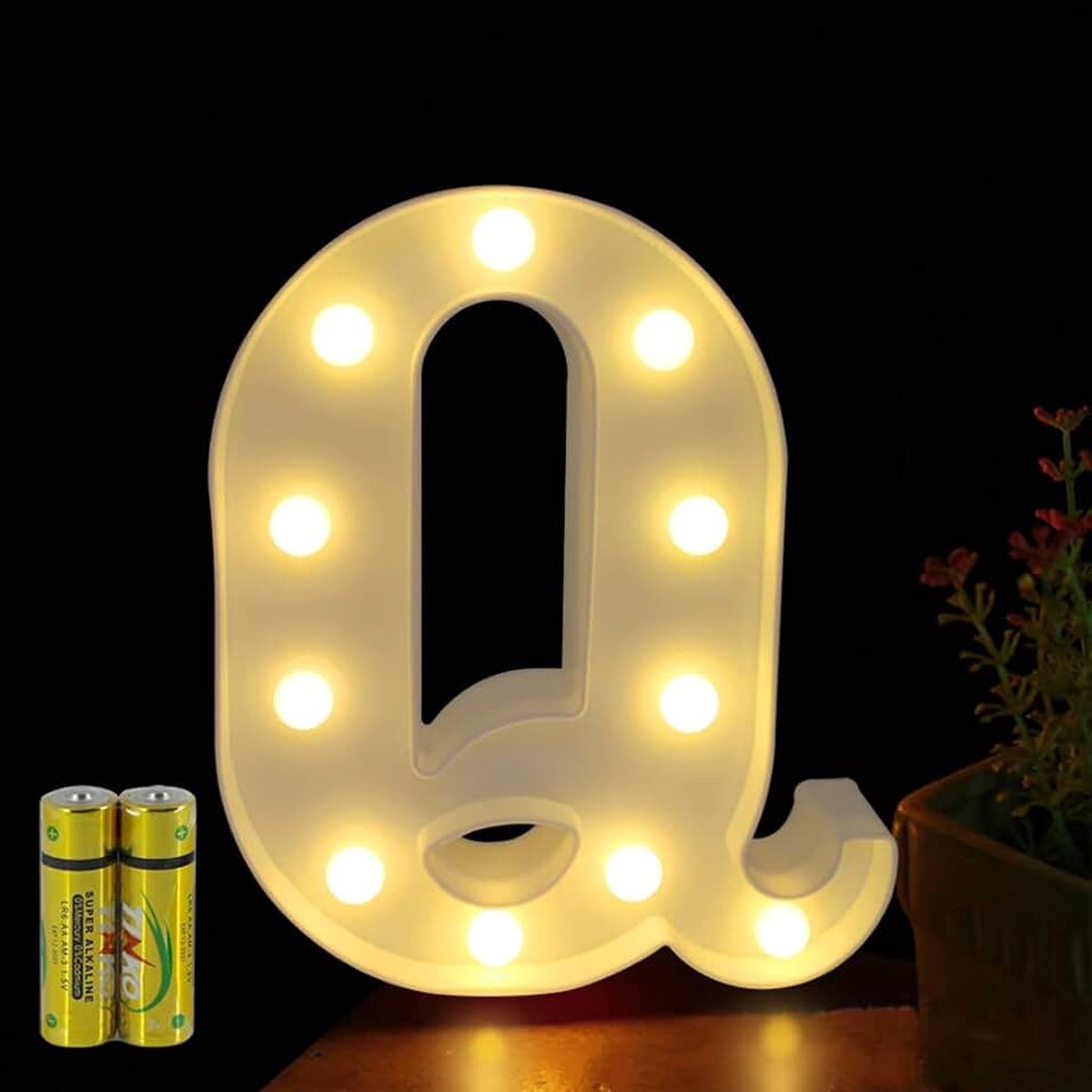 Letterverlichting, alfabetlamp, led, letterverlichting, letterlamp, verlichte letters, nachtverlichting, decoratie voor verjaardagsfeestje, bruiloft, kinderkamer (Q)
