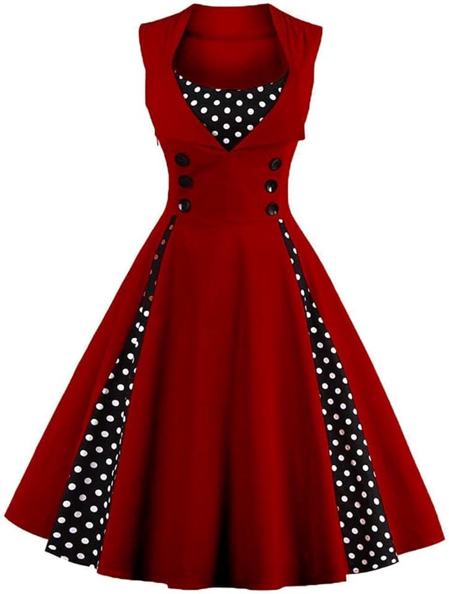 Dames Vintage Jurk Jaren 50 A-Lijn Jurken met Stippenprint Bruiloft Zakelijk Feestjurk Ademend Katoen Knie-lengte