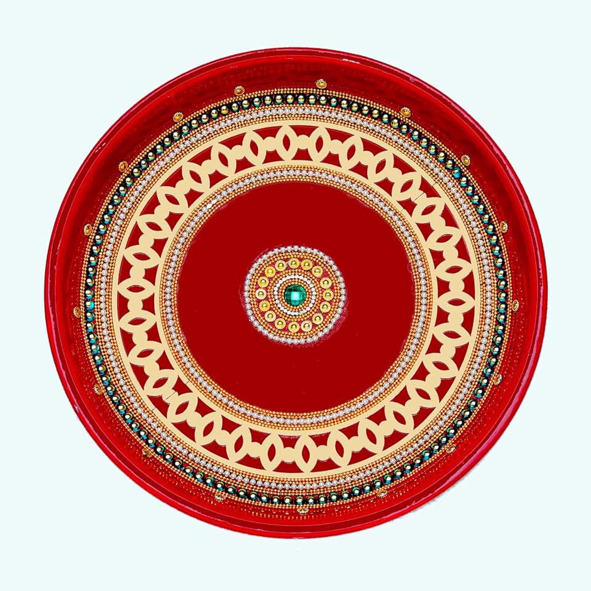 Pooja Thali Plate Platter Engagement Plate Decorative Steel Puja Thali Essential Pooja Articles Aarti Rituals Indian Traditional Festival New year Decorations(Size- 10")(Red)