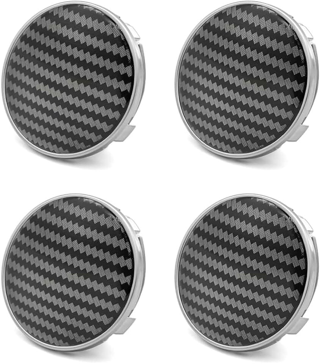 4 x 69 mm naafdop compatibel met Audi, wieldop, middenkap, naafvervanging, perfecte pasvorm en hardcover, velgdoppen, koolstofvezel textuur, zilver, autowieldop
