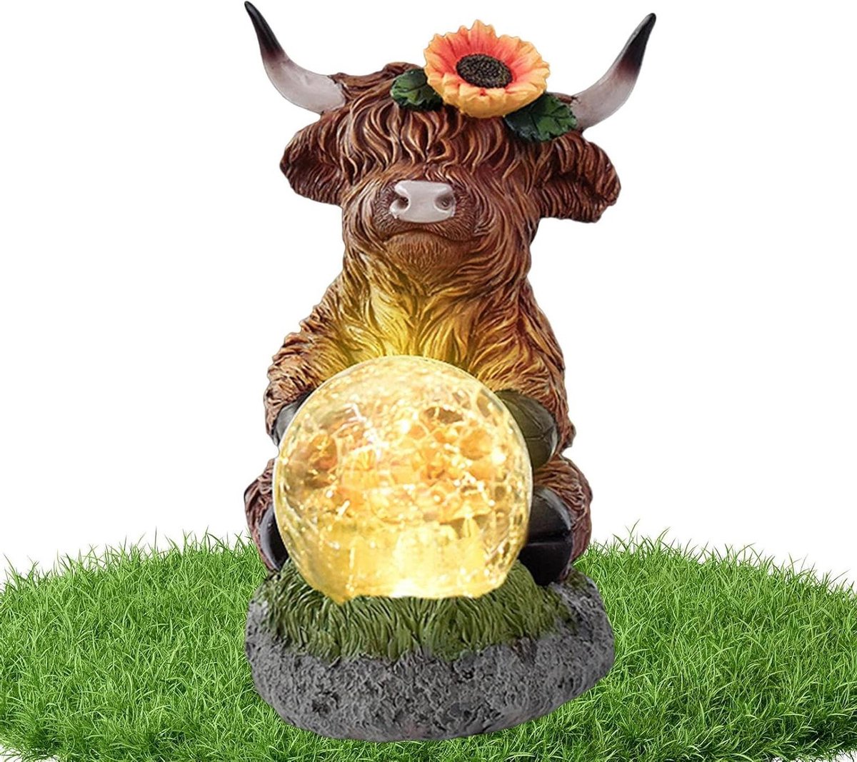 Zonne lantaarn - Tuinverlichting Decoratieve lamp - Tuin sfeerverlichting - Hooglandkoe design - 25 x 21 x 20 cm - Bruin