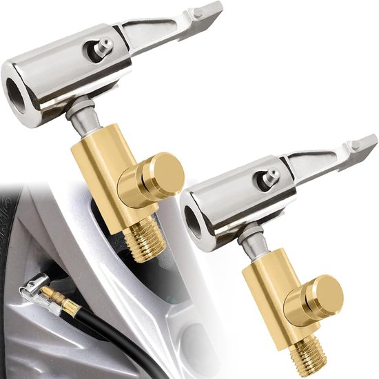 Luchtpomp Adapter - Ventiel Connector - Band Oppompen - 90 Graden Vergrendeling - Set van 2 - Zilver Goud — afbeelding 2