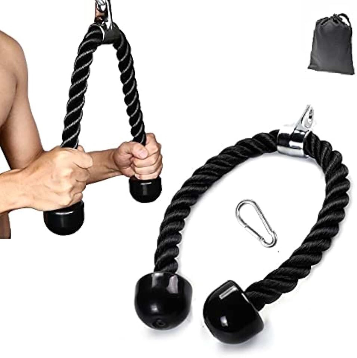 Touw - 76 cm pulldown touw bevestiging met stalen karabijnhaak voor kabelmachine, gym- triceps-extensies, pull-downs, workout weerstandstraining
