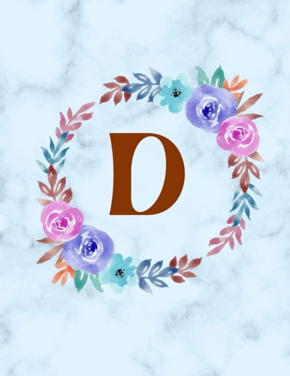 Color Flower Ring Blue Marble lined notebook with initial D: Initial monogramed D lined notebook