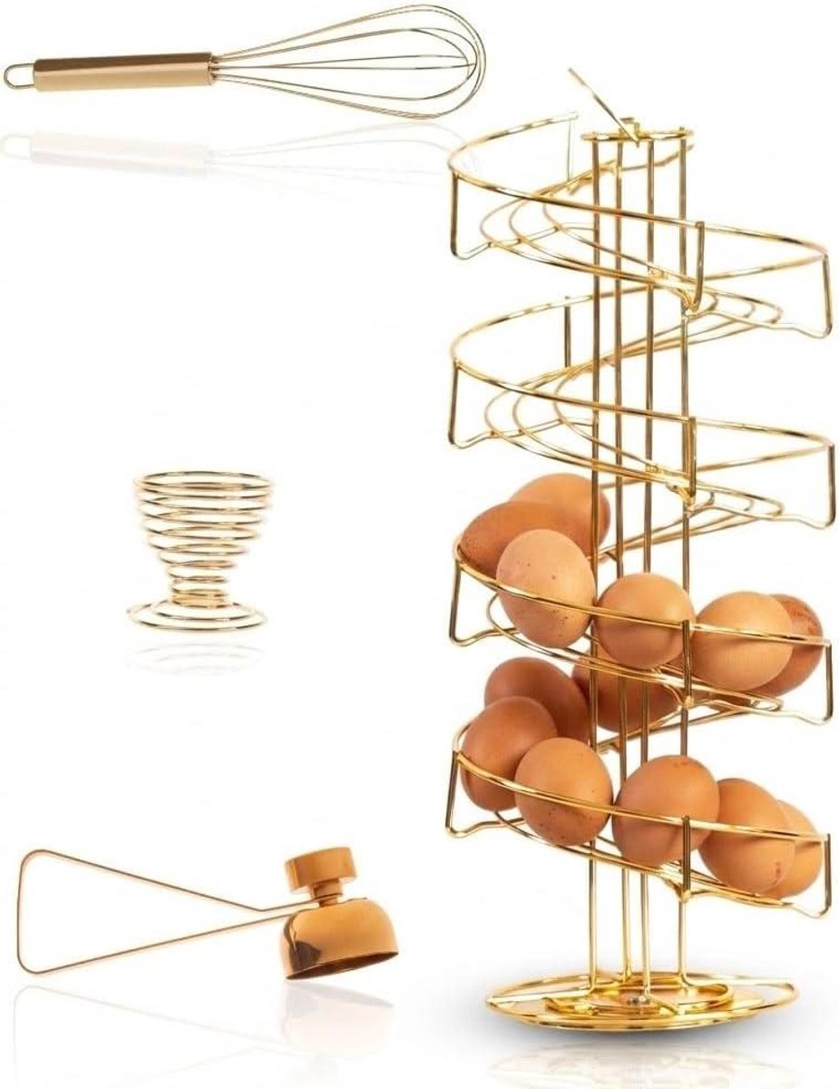Eierrek - Eierhouder - Keuken Organisatie - 360 graden draaibaar - 36 eieren - Goud