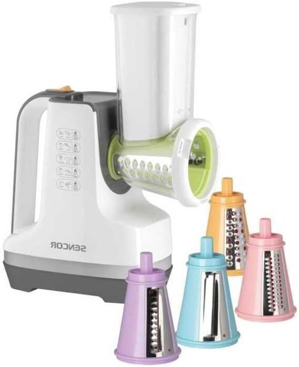 Keukenmachine - Snijder rasp - Groenten bereiden - Vijf verwisselbare opzetstukken - 150 Watt - Wit