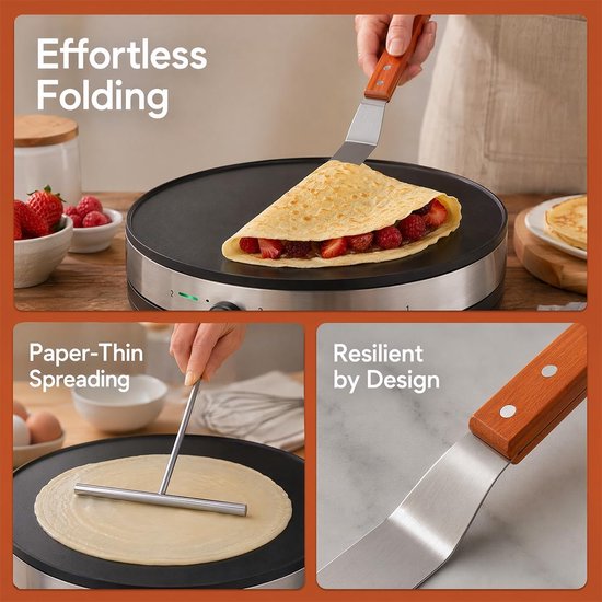 Spatels, gereedschap voor crêpes, deegverdeler - T-vormige pannenkoekverdeler, deegverdeler, roestvrij staal, hittebestendig, antiaanbaklaag en gemakkelijk te reinigen — afbeelding 3