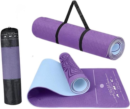 Yogamat TPE - Fitnessmat Training - Thuis Sporten - Dubbel Antislip Oppervlak - 180x61 cm - Paars van Yogamat — afbeelding 5