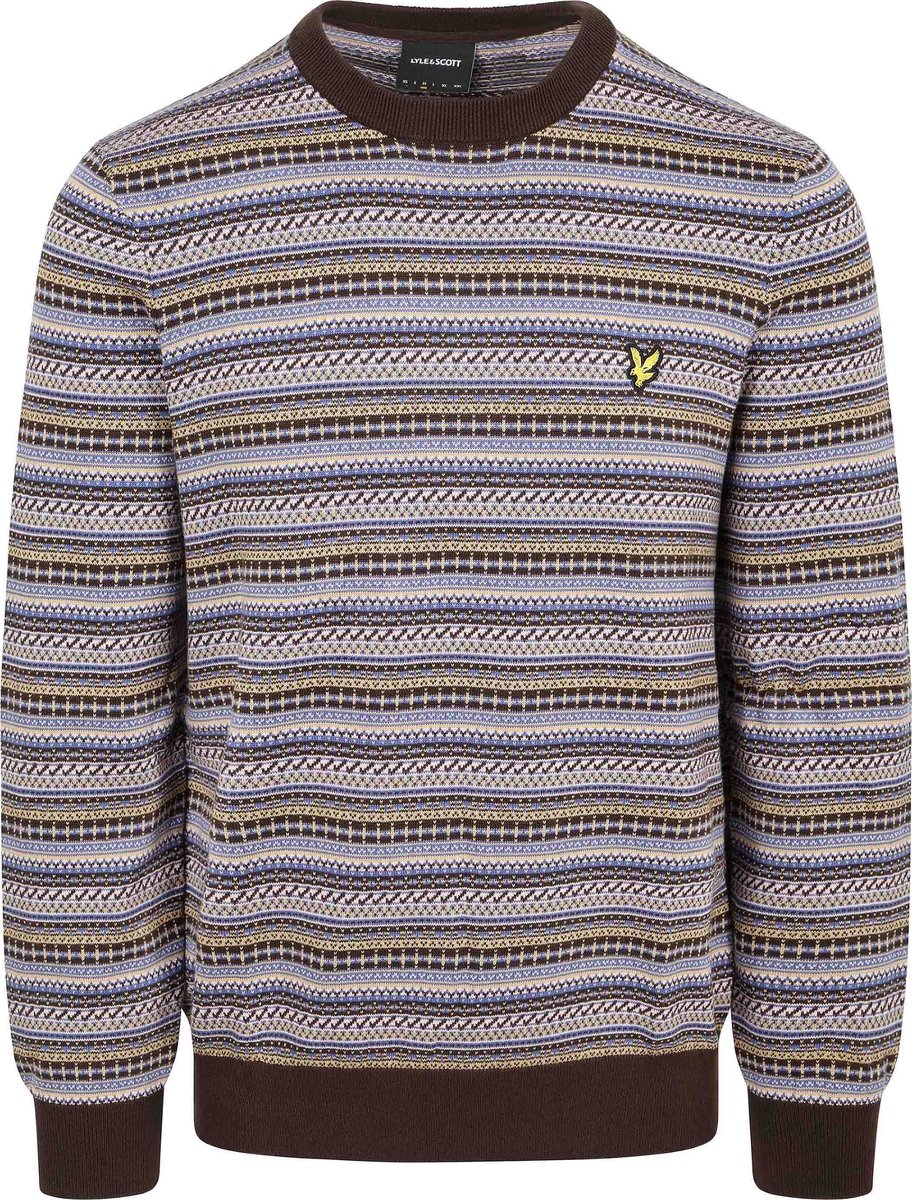 Lyle & Scott Pullover Crewneck Fairisle Ebony - Maat S - Heren - Pullovers