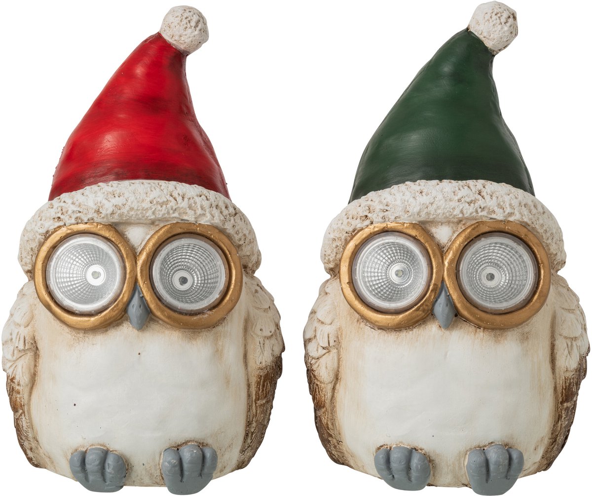 J-Line decoratie Uil Kerstmuts - magnesium - groen/rood - large - 2 stuks