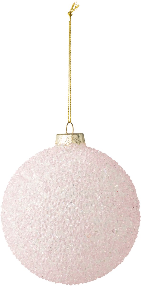 J-Line Kerstbal met parels - glas - lichtroze - set van 18