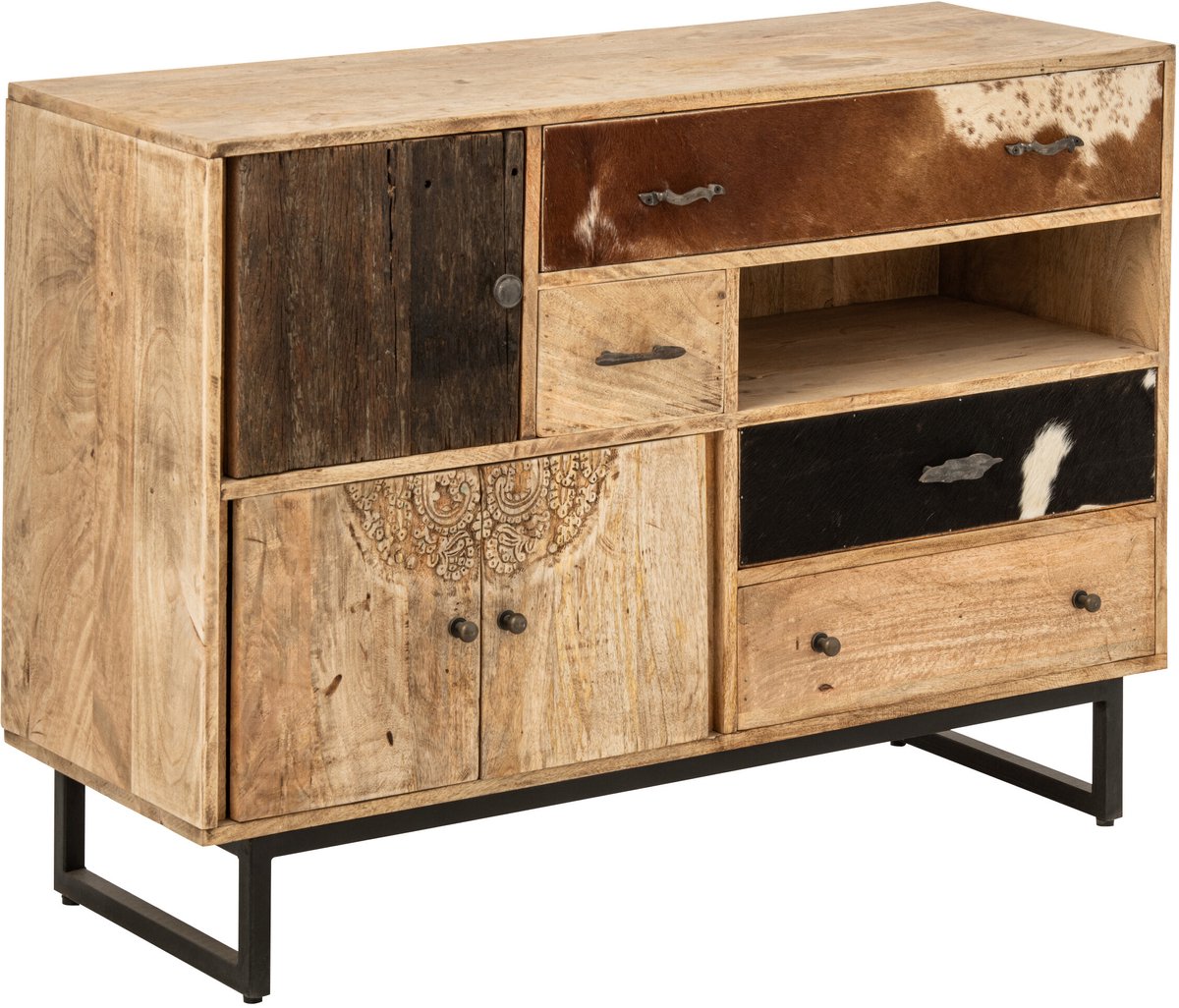 J-Line Kast met reliëf - mangohout - multikleur/naturel