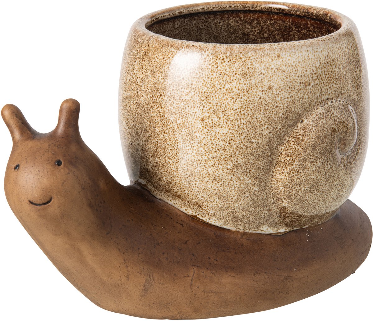 J-Line bloempot Slak - steengoed - bruin/beige