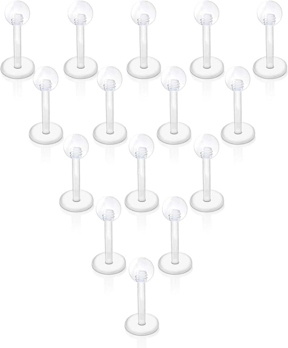 Lippiercing, kunststof, labret, helix, tragus, stekcer, retainers, helder vlees, piercing, lip 6-12 mm