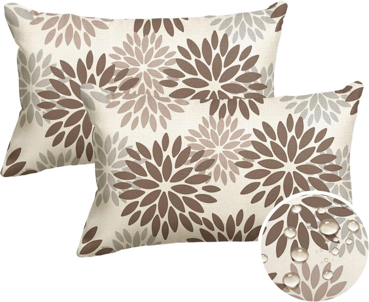 Mode kaki dahlia's bloemen zomer waterdichte kussenslopen set van 2, 30 x 50 cm, ademende kussenhoezen, outdoor kussen decoratie