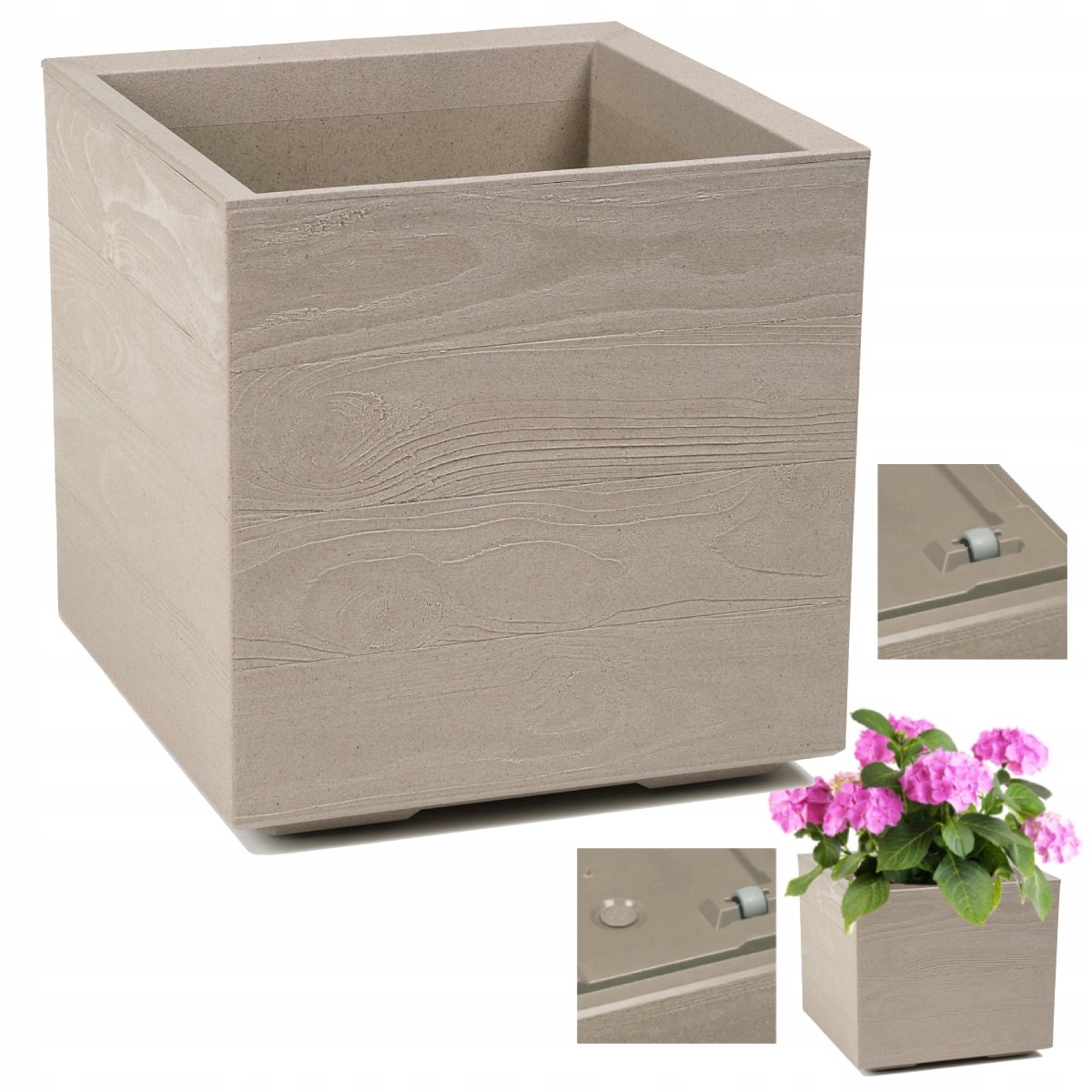 KARO ECO COFFEE plantenbak op wielen 40x40 Latte - Houtstructuur